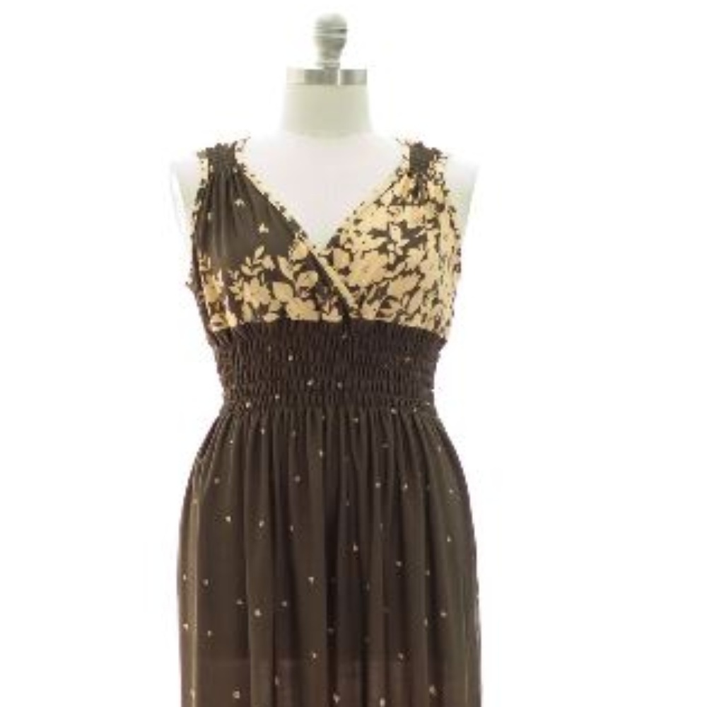 🟡Brown & Tan Floral Print Maxi Dress - Plus